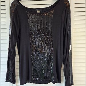 Black Sequin Blouse with Long Sleeves